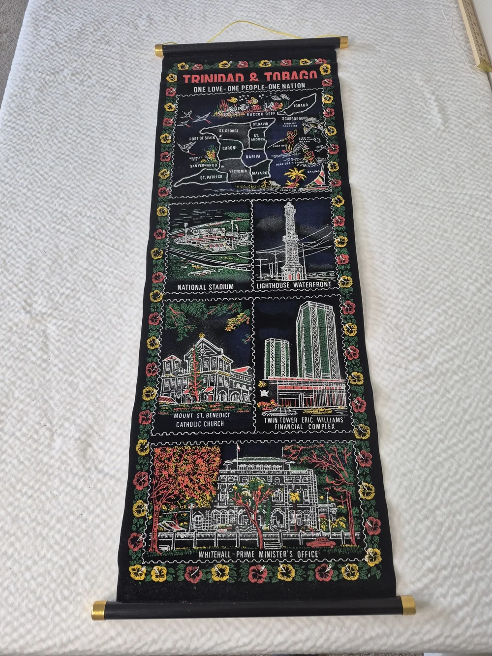 Trinidad & Tobago Black Embroidered Wall Hanging by